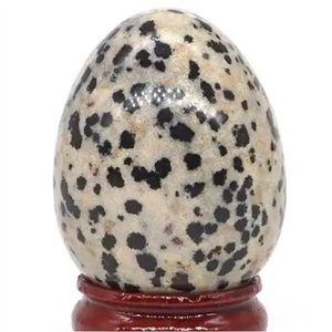 Natural Semi-Precious Dalmatian Jasper Stone 30x40mm Egg Shaped with Stand
